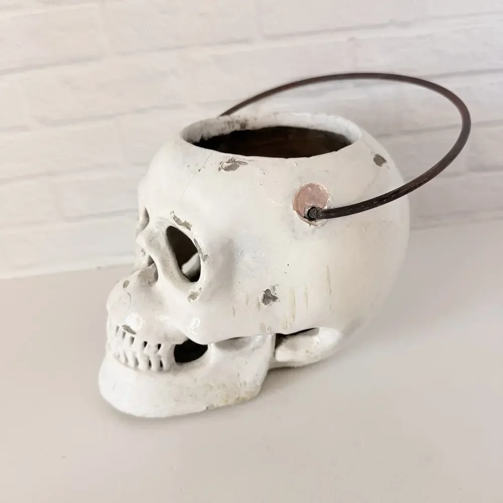 Pottery Barn Ceramic SKULL Lantern Halloween Luminary Decor Decorations